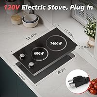 Vista 7 de Placa de cocina eléctrica, 2 quemadores, estufa eléctrica de 110 V 2000 W con control de perilla, encimera eléctrica radiante de 12 pulgadas e