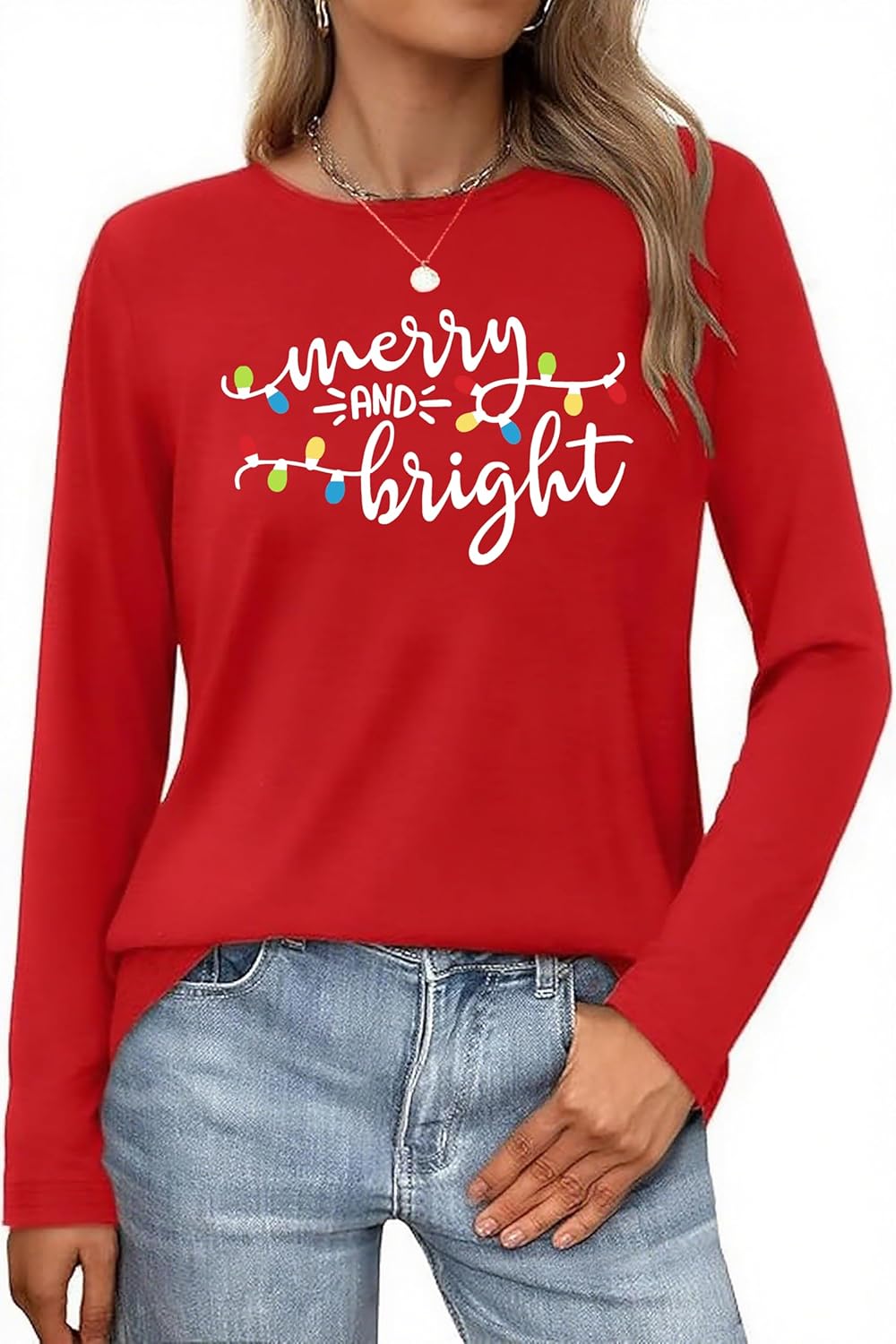 Christmas Shirts Womens Merry and Bright Shirt Christmas Tree Graphic Tee Xmas Holiday Long Sleeve Tshirt Top