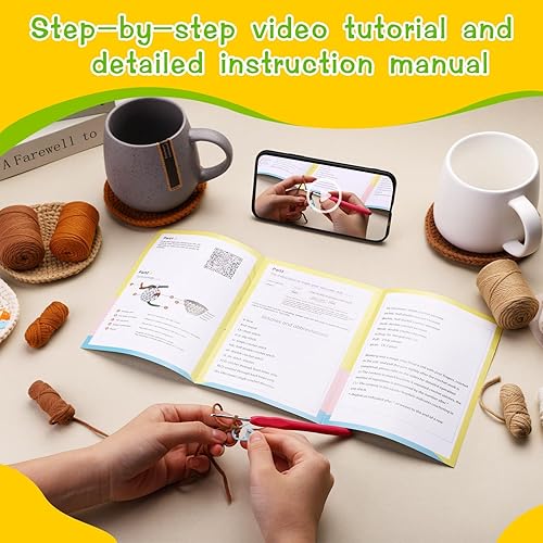 Miniatura 3 de UzecPk Kit de ganchillo para principiantes, kit de tejer, 4 piezas de posavasos de ganchillo con hilo de ganchillo, gancho de ganchillo, video de