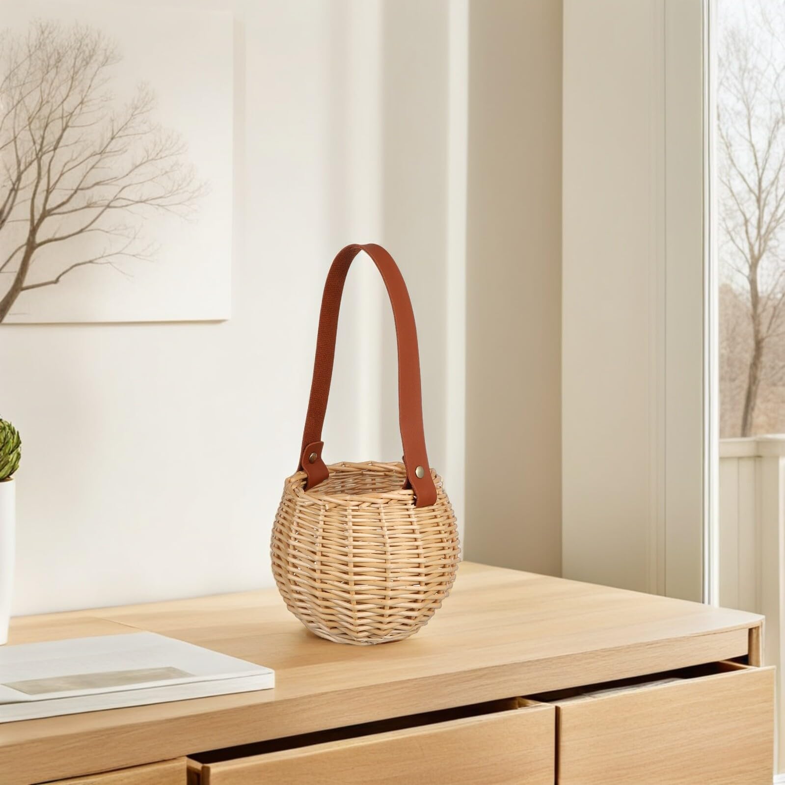 Cesta Tejida de Mimbre con Asa para Niña Flores Cesta Decorativa Multiusos para Bodas y Fiestas Artesanal para Almacenamiento y Decoración