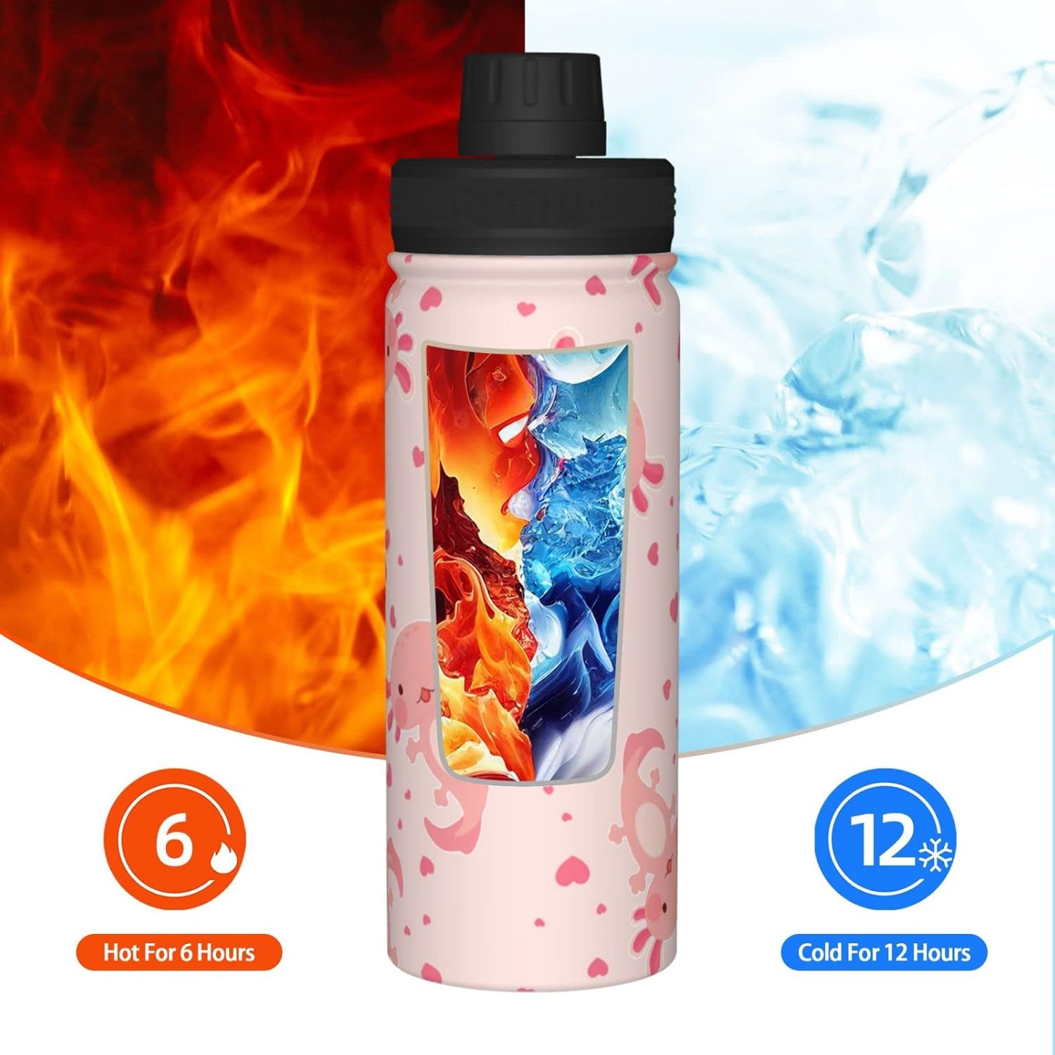 shangtiezao Axolotl 18oz Sports Insulated Water Bottle Double-Wall Vacuum Stainless Steel Reusable Leak & Sweat Proof Water Kettle For Fitness Gym Outdoor Girls Women - Image 6
