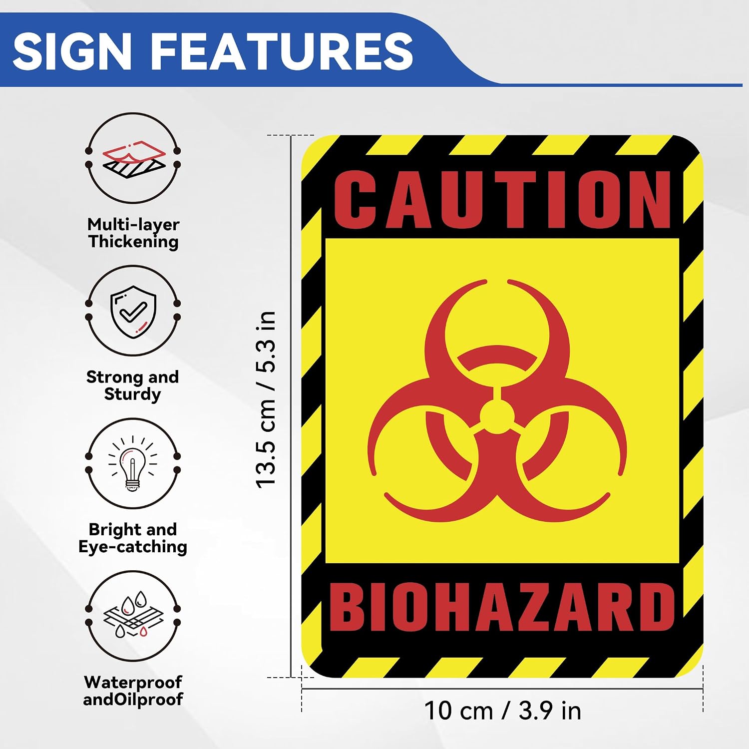 Biohazard Sticker Sign,Self-Adhesive Waterproof Durable Vinyl Biohazard Warning Hazard Labels, Toxic Waste Sticker for Labs Hospitals and Industrial Use Universal Biohazard Symbol 5.3" x 3.9"
