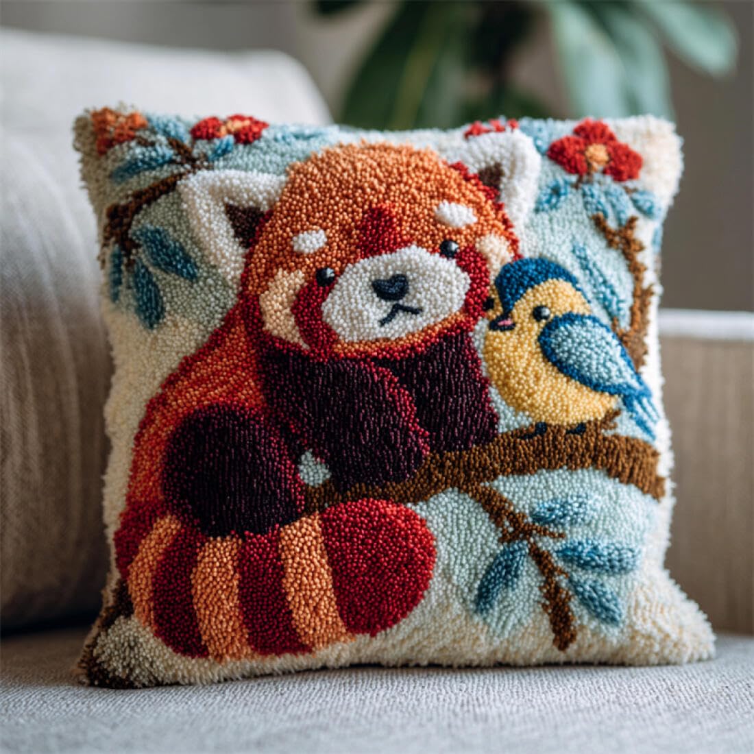 Kitquiver Animal Latch Hook Cushion Kits Cartoon Panda DIY Latch Hook Kits Pillowcase Embroidery,Knitting,Gift for Adults/Beginners 17x17In