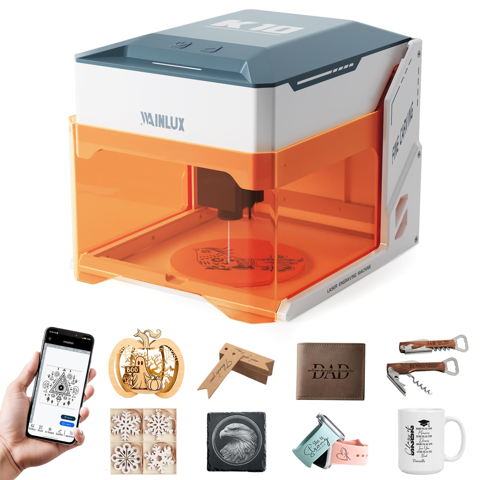 WAINLUX K10 3W レーザー彫刻機　ハンドメイド Amazon | WAINLUX K10 レーザー彫刻機 3Wレーザー刻印機 0.01mm高精度