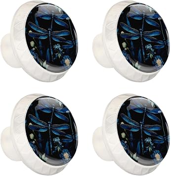 NEWzone 4 Pack Dresser Drawer Knobs Blue Dragonflies Cabinet Knobs Crystal Glass Knobs Pulls Handles for Home Kitchen Cabinet Hardware Cupboard Door Dresser Wardrobe