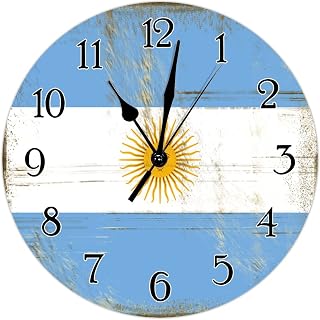 Argentina Flag Wood Wall Clock Country Tuscan Style 15inch Round Wall Clock Argentina Clock Battery Operated Silent Art Clocks for Living Room Bedroom Modern National Flag Art Clock Birthday Gift