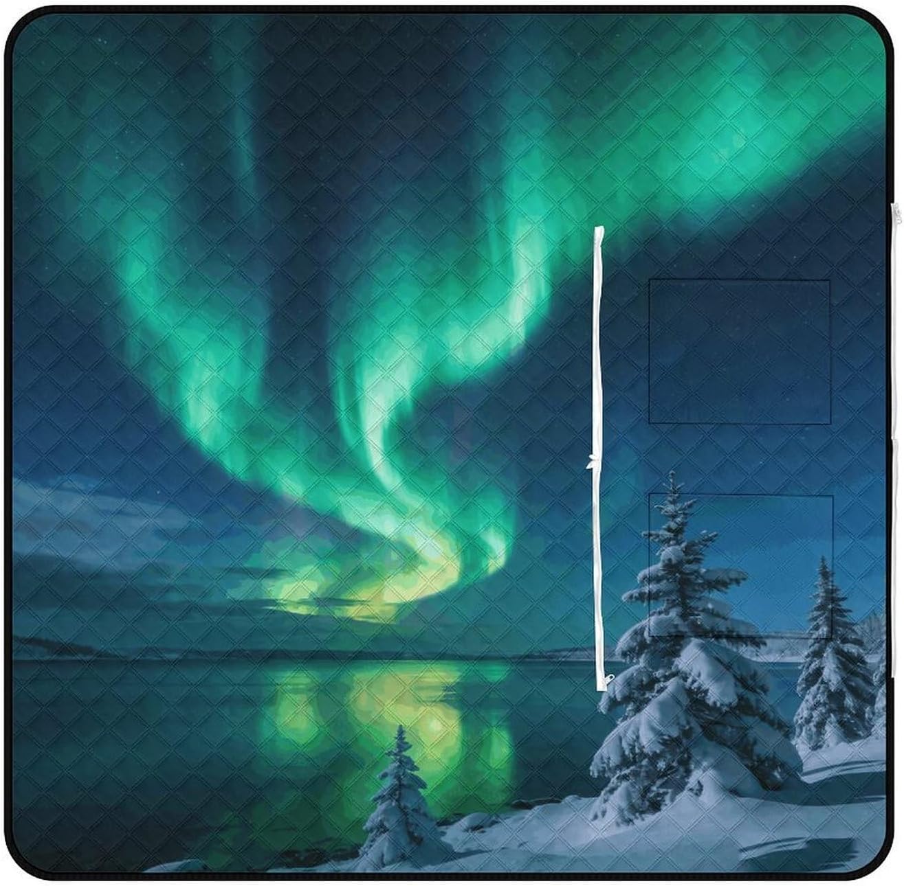 Polar Lights Picnic Blanket with Zipper Water Resistant Sand Free Picnic Mat Washable Foldable Easy Carry Beach Blanket for Lawn Beach Hiking Camping