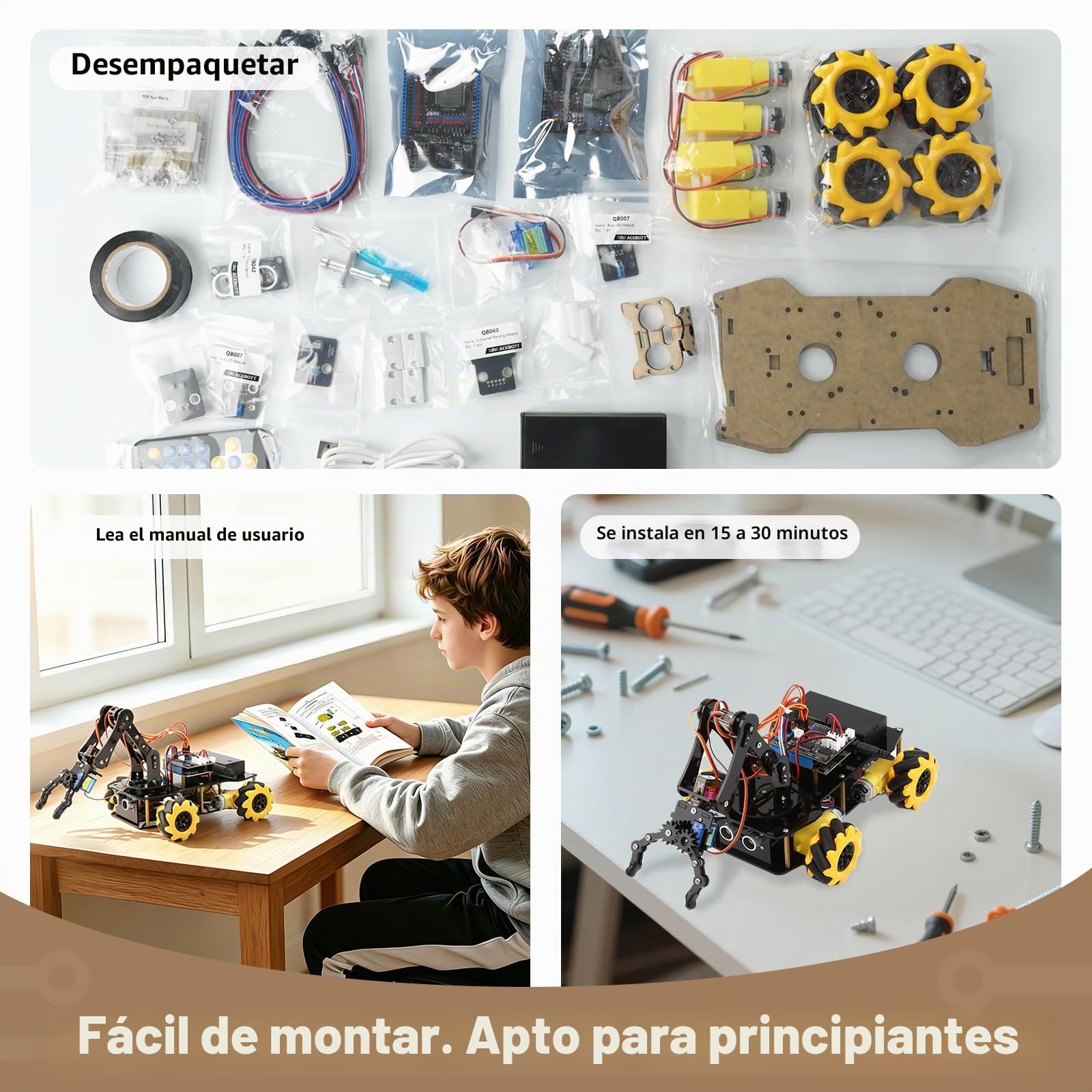 Robótica para niños de 8 a 12 años, kit inteligente de brazo robot ACEBOTT con 5DOF, juguetes STEM para niños de 8 a 12 años, 12 a 16 años, ESP32 Arduino/Python/Blockly Coding, aplicación y control