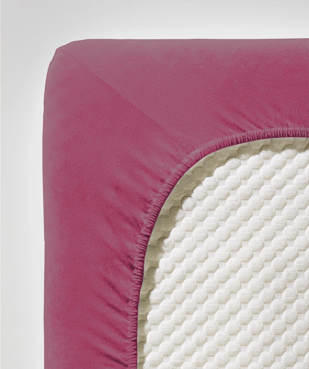 fleuresse Comfort prześcieradło z gumką (96% bawełna, 4% elastan), z gumką dookoła koła, Ökotex Standard 100, do materacy o wysokości do 26 cm, 180 – 200 x 200 – 220 cm, jagodowe