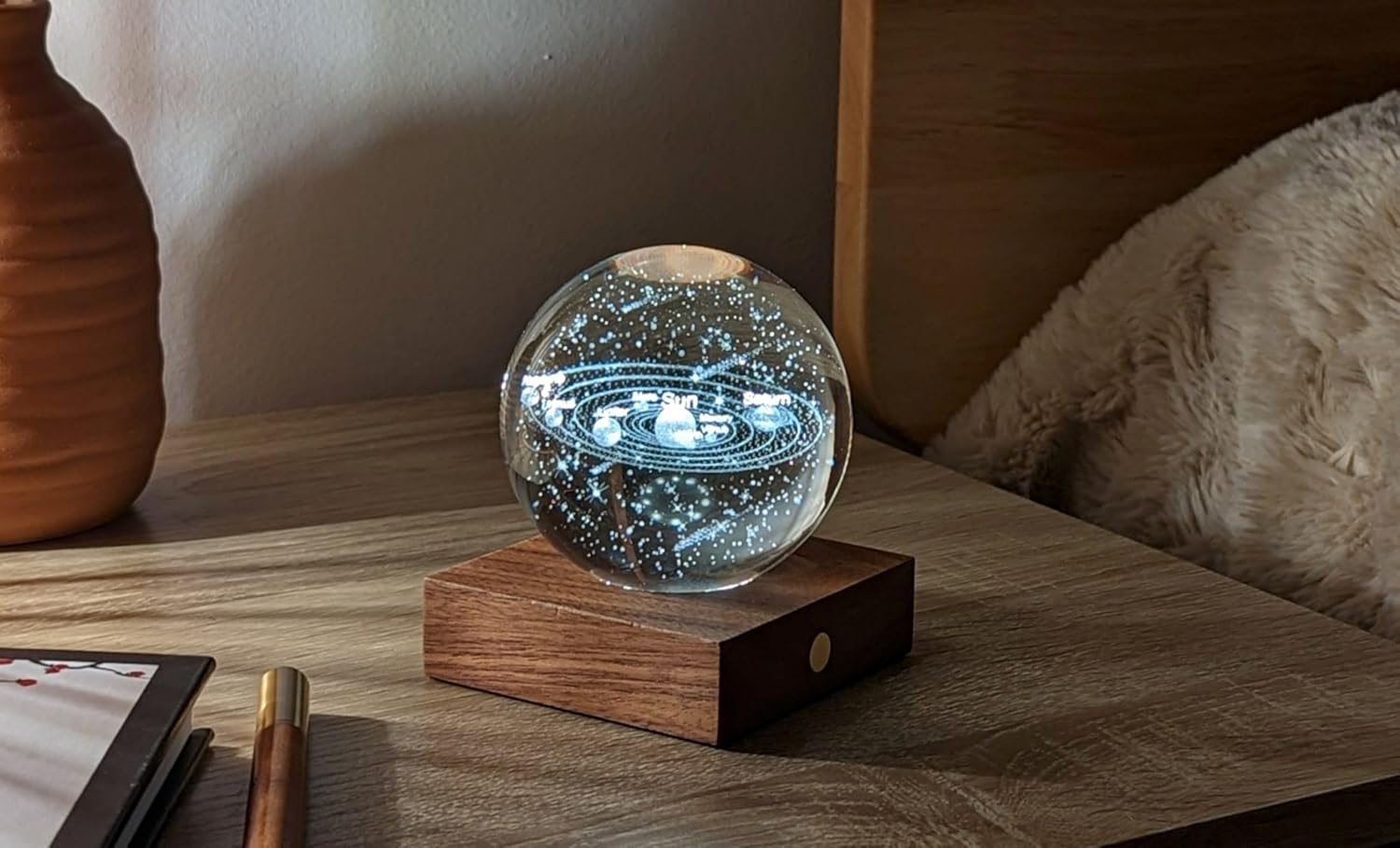 IPPINKA Amber Crystal Ball Night Light - Solar System - 3D Laser-Engraved Design