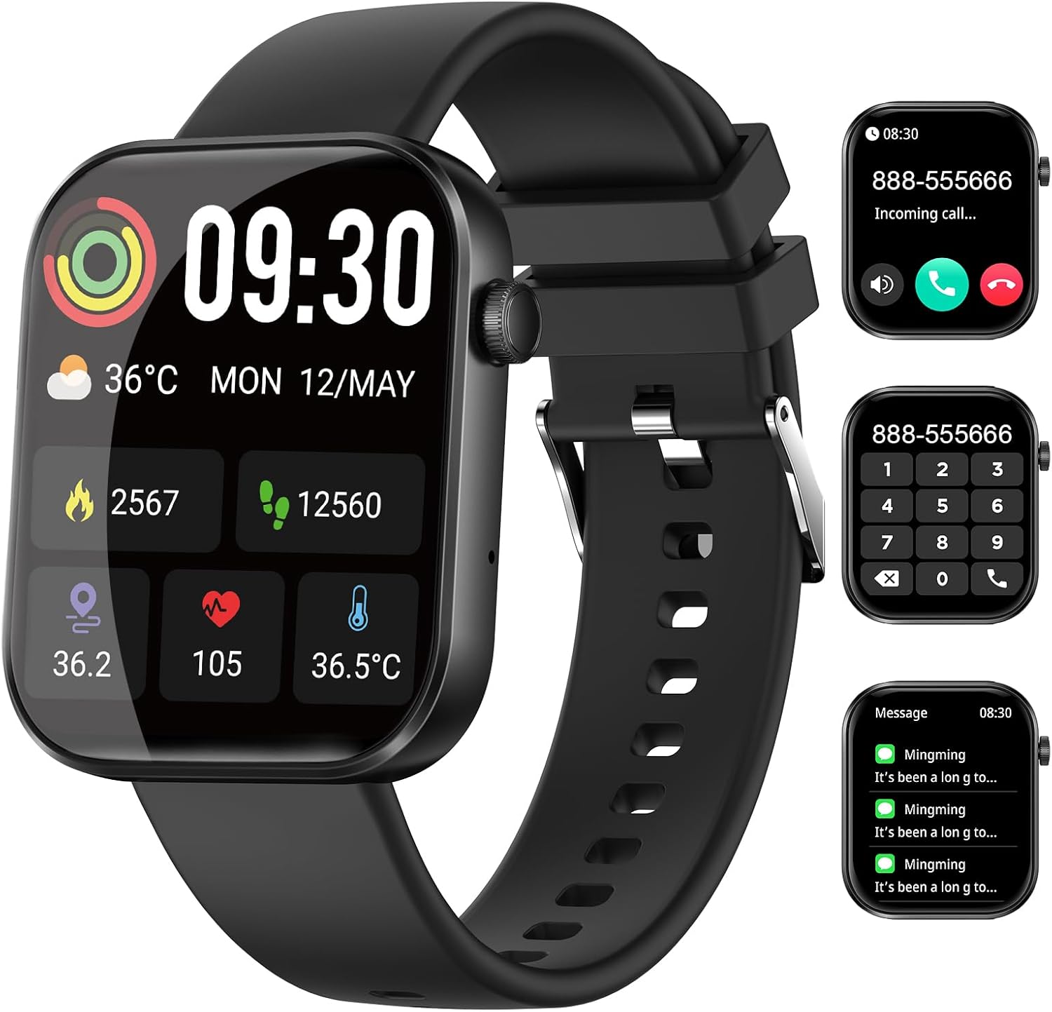 Smart Watch(Answer/Make Call),1.90″ HD Smart Watches for Men Women, Activity Trackers and Smartwatches for Android ios, SpO2/Heart Rate Monitor/Sleep Monitor/Calorie Step Counter/IP68 waterproof,2024