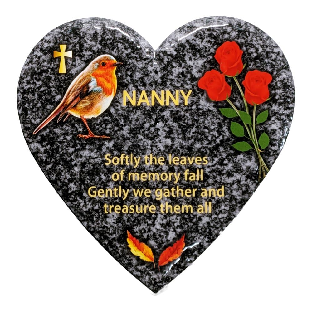 In Memoriam Heart Shaped Tile Grave Plaque (20 x 20 cm Granite finish) (Nanny, Heart 20 cm (Granite))