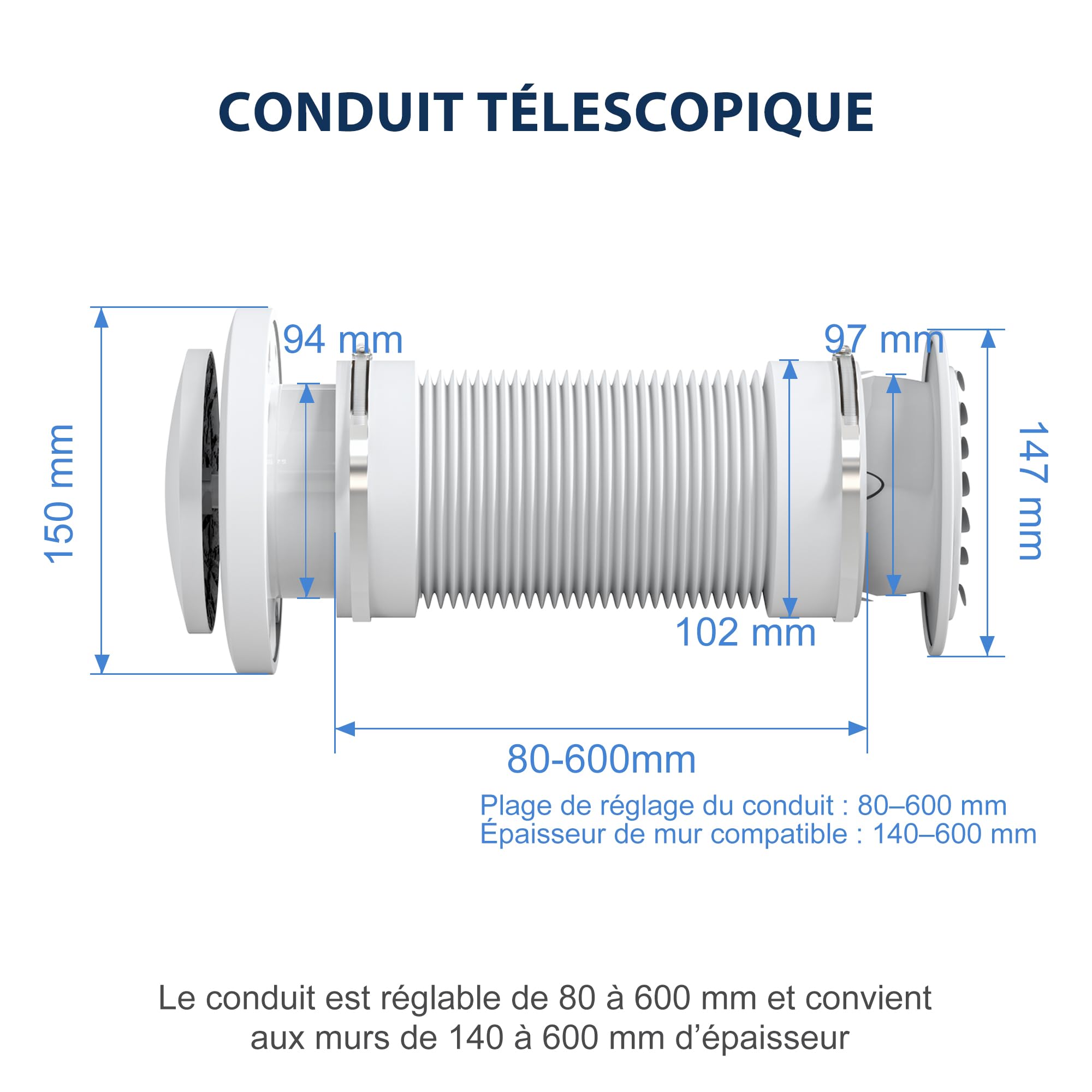 Grille d’Aération Murale Passive 100 mm avec Filtre