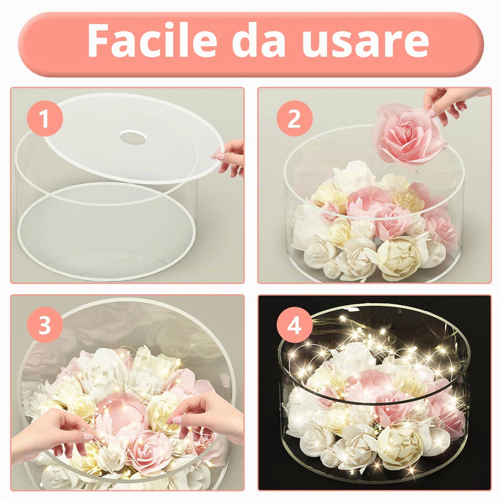 Alzata per Torta, 3 Pezzi Espositori per Torta in Acrilico Alzata per tortas Trasparente con luci LED Riempibile Alzatina per Dolci per Compleanni alzata Rotonda Cupcake per Feste