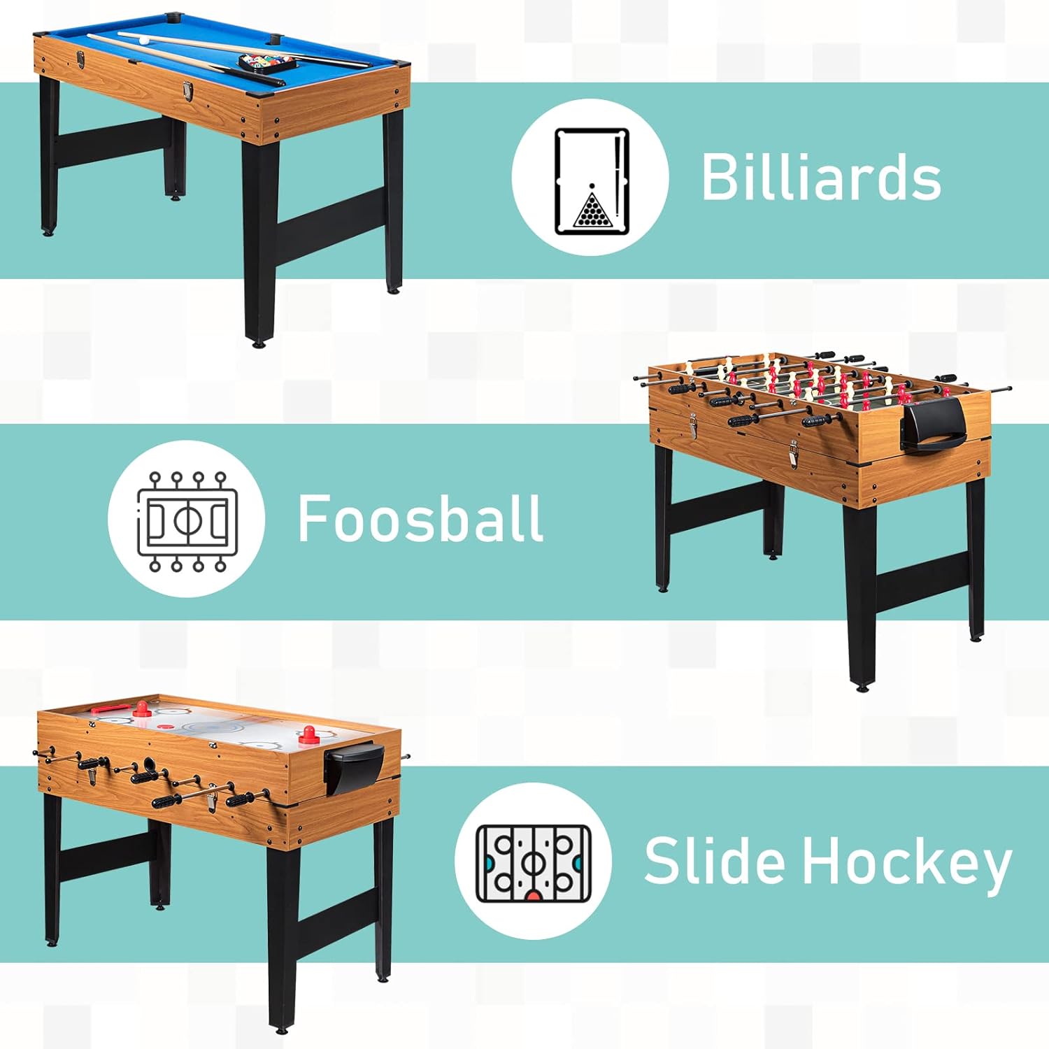 ARLIME 3 in 1 Multi Game Table, 48'' Foosball Desk w/Billiards, Soccer, Slide Hockey, Wood Foosball Table for Adults, Game Room, Parties