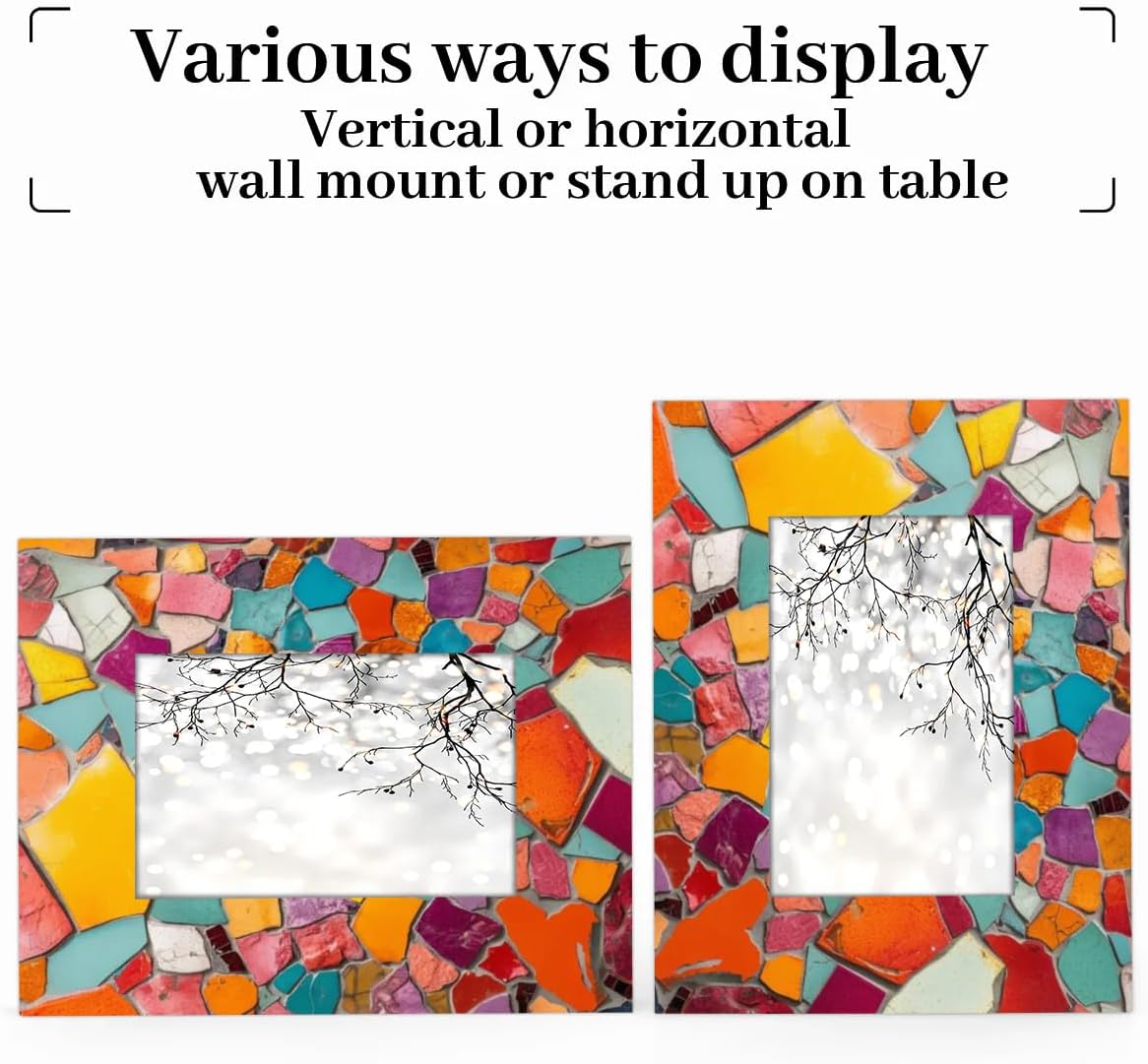 11x14 Wooden Picture Frame Fits Display 8x10 or 11x14 Photos Frame for Display Desktop or Wall Home Decor Picture, Colorful Mosaic Tiles