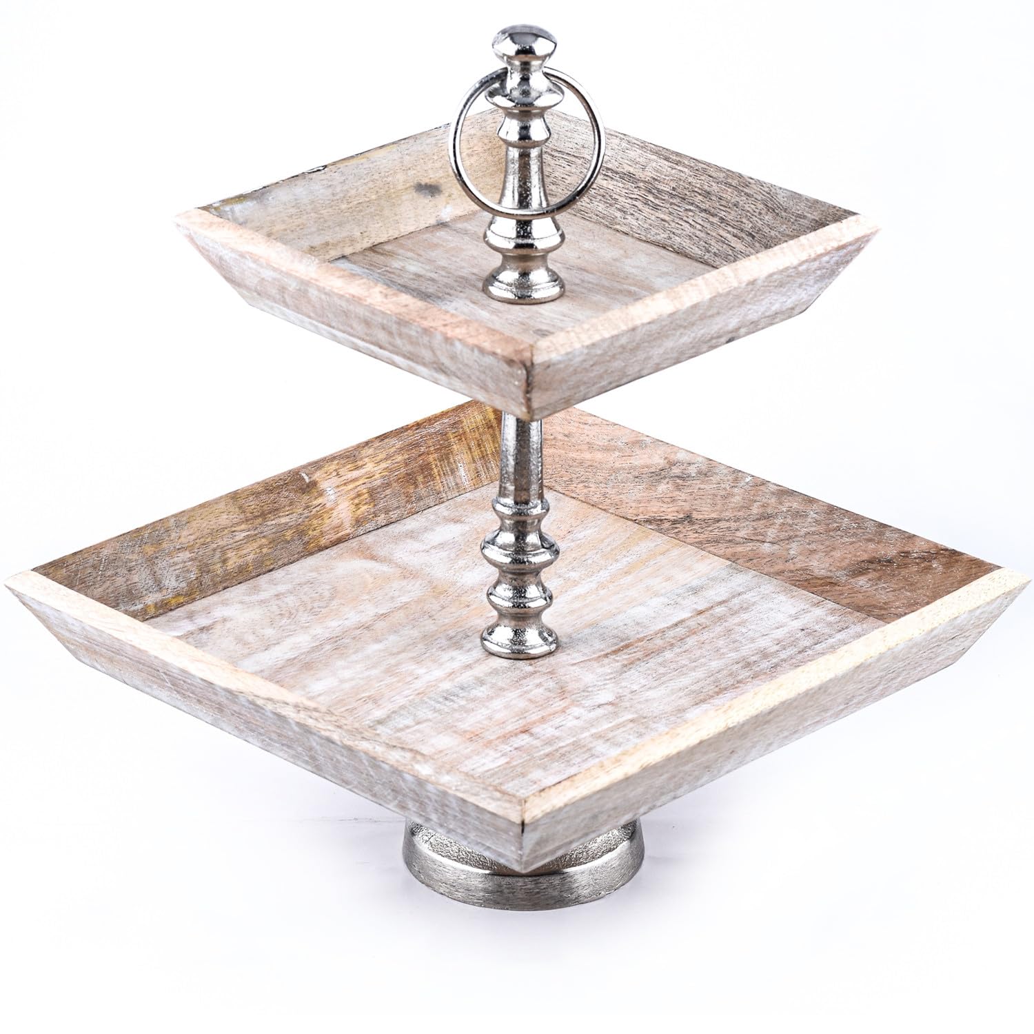 Vintage Obst-Etagere Ansgar 2 Etagen edel aus Holz und Aluminium 38 cm