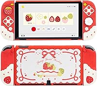 Vista 10 de GeekShare Strawberries with Cream Case Compatible with Switch 2, Slim Separable Soft Silicone Protective Shell with 2 Thumb Grip Caps - Red Rojo