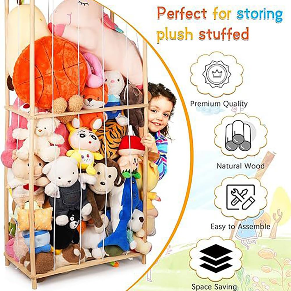 Étagère de rangement pour jouets câlins, fabriquée en PVC, fabriquée en bois véritable, peu encombrante, grande capacité, convient pour salle de jeux, chambre à coucher, chambre d'enfant, pièces