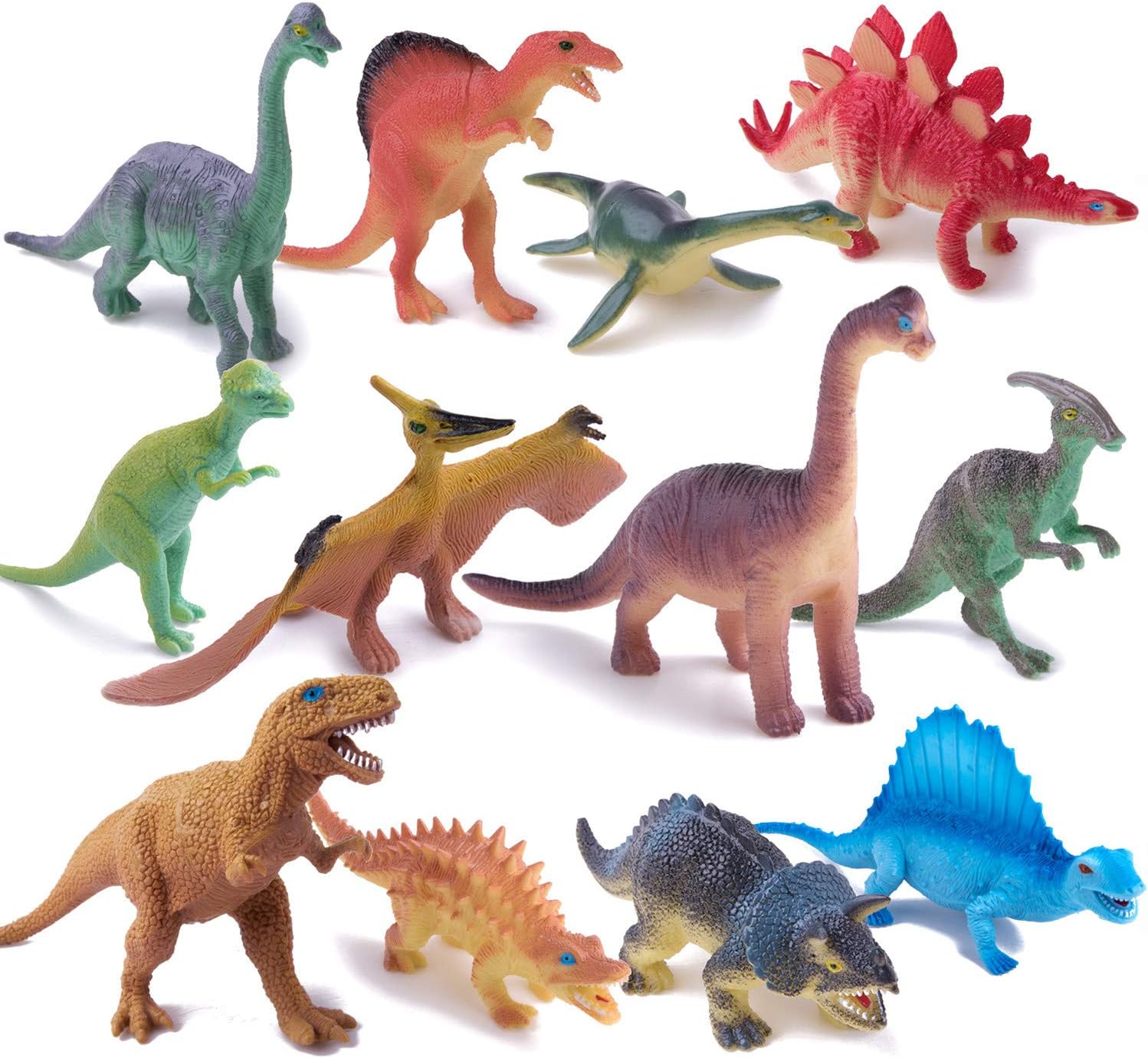 Dinosaurs Toys 12-Pack 5" to 7" Realistic Dinosaur Figures with Dinosaur Book, Kids and Toddlers - Great Gift Set, Birthday Present, or Party Favor!