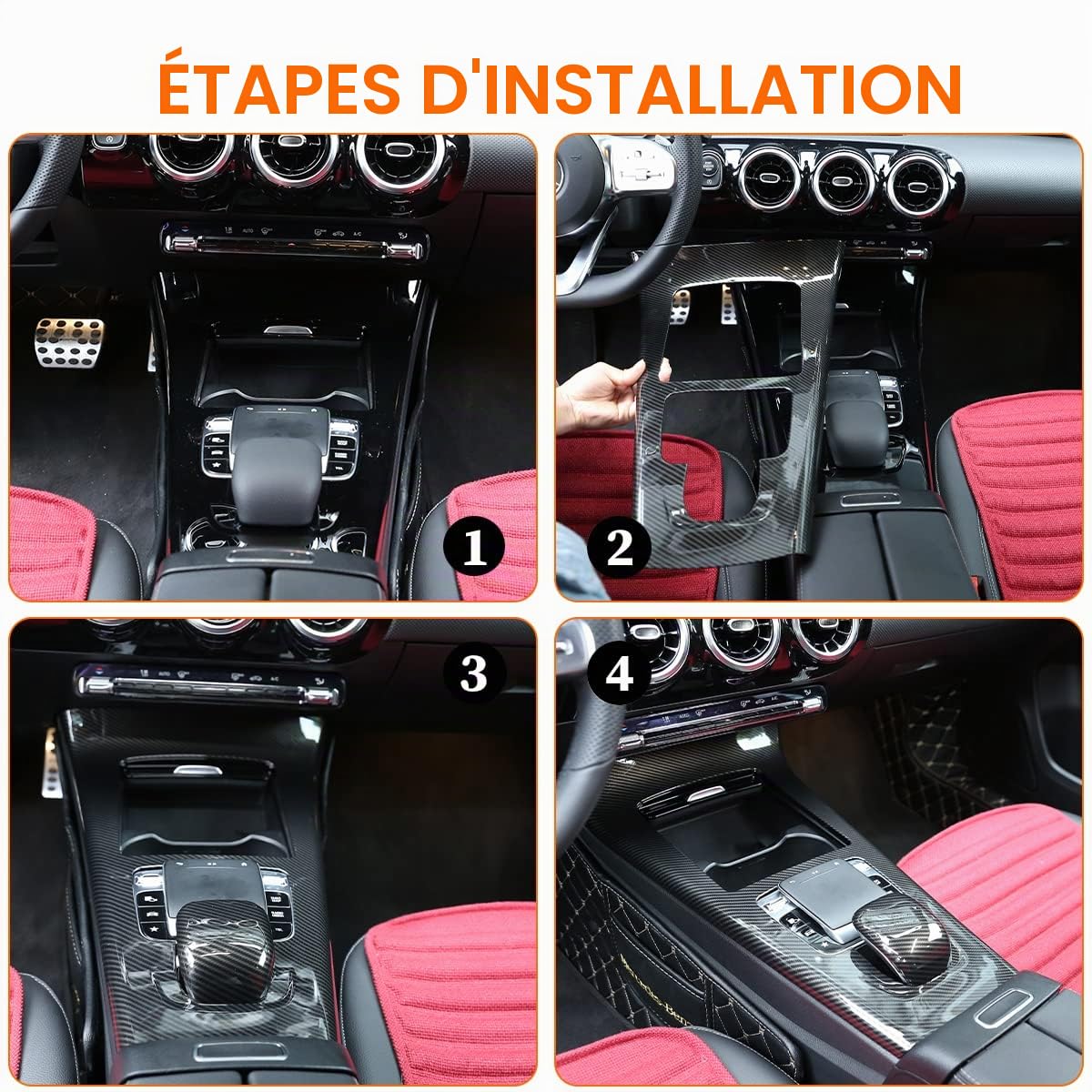 Cadre de protection de console centrale de voiture en ABS style fibre de carbone Garniture pour Benz Classe A W177 2019 Accessoires