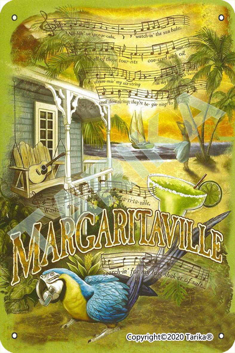 Tarika Margaritaville Cocktail Beach Metal Retro Look 20X30 Cm Decoration Painting Sign For Home Kitchen Bathroom Farm Garden Garage Inspirational Quotes Wall Decor