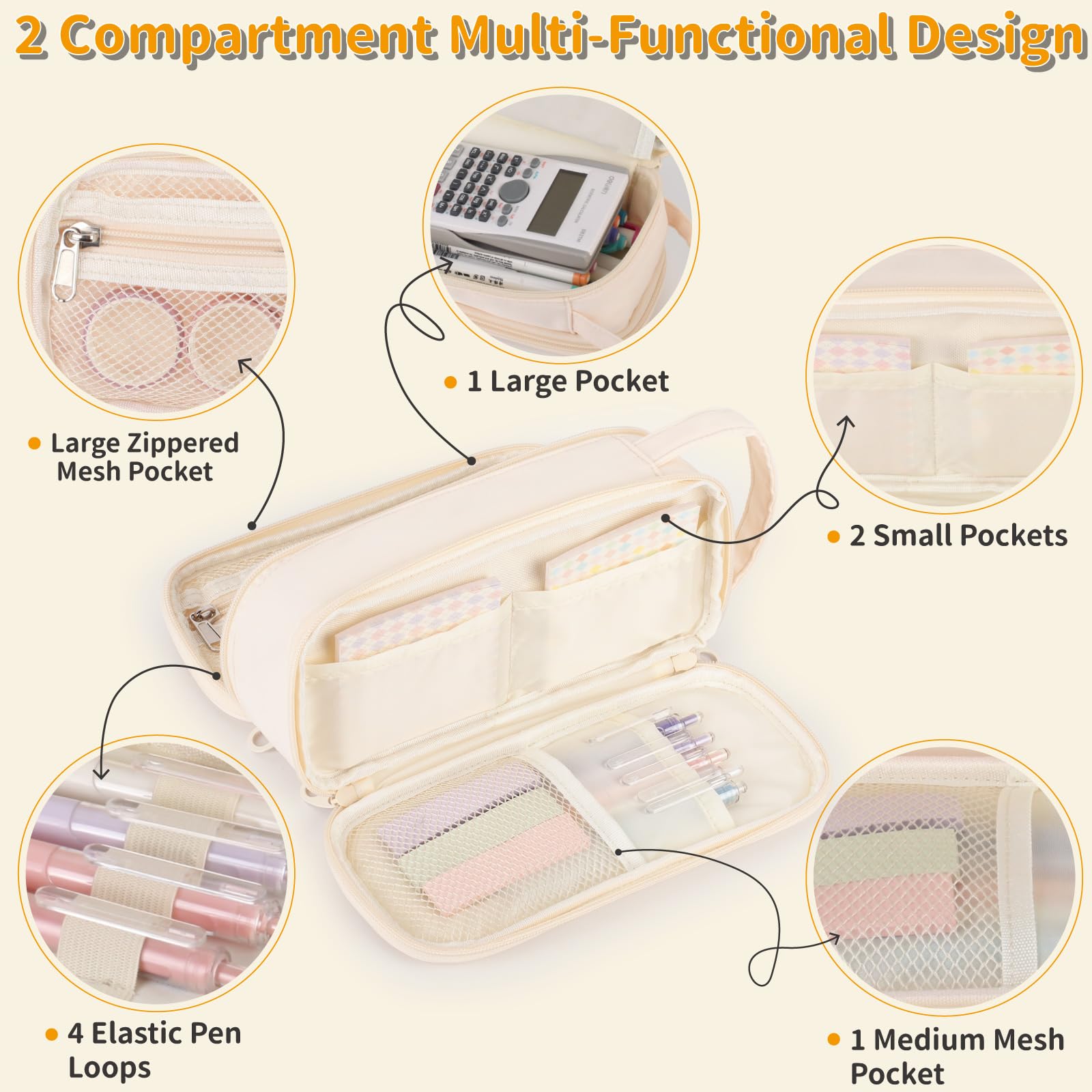 Bunnychic Pencil Case for Girls,Flower Quilted Large Capacity Pencil Pouch with 2 Compartment, Zipper Pencil Bag with Handle, Women Soft Pencil Box for Middle School Office College - Image 4