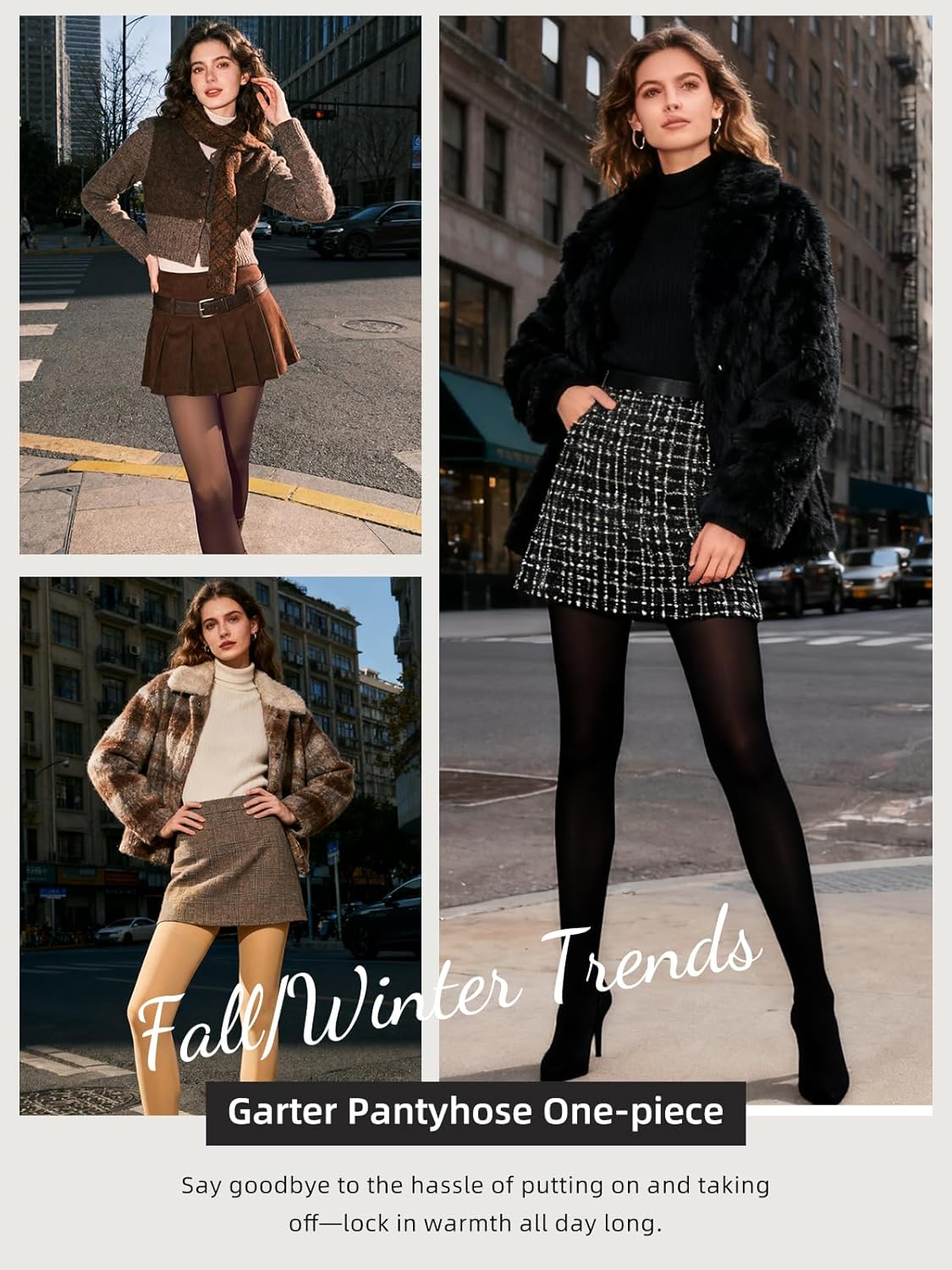 Suspender Tights for Women Opaque Garter Belt Control Top Pantyhose Thigh High Stockings - Image 5