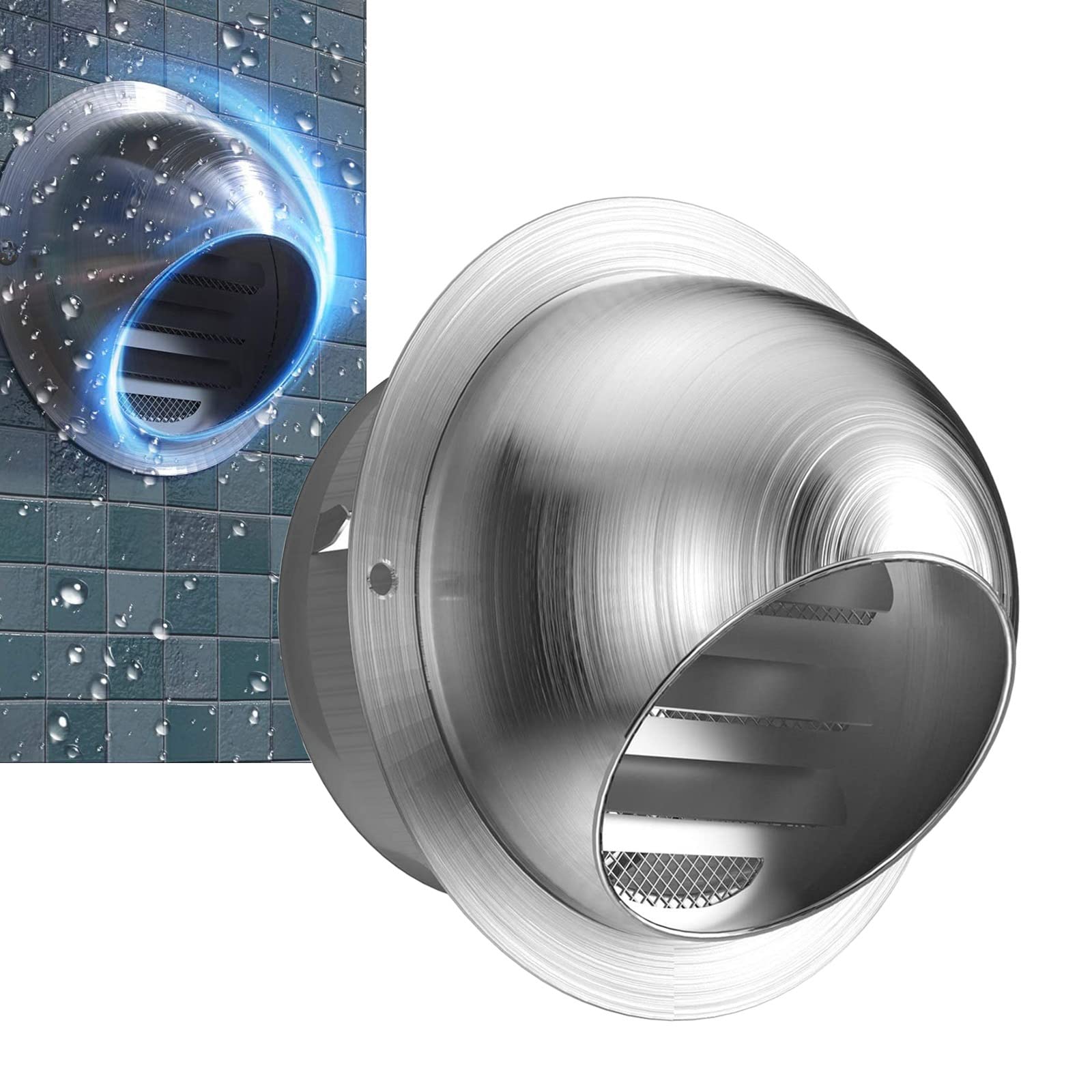 Griglia Di Ventilazione A Sfiato Esterno Da 100 125 160 200mm, Griglia Di Protezione Dalle Intemperie, Cappuccio Rotonda In Acciaio Inox, Per Cucina Bagno Sfiato Asciugatrice Cappa Aspirante