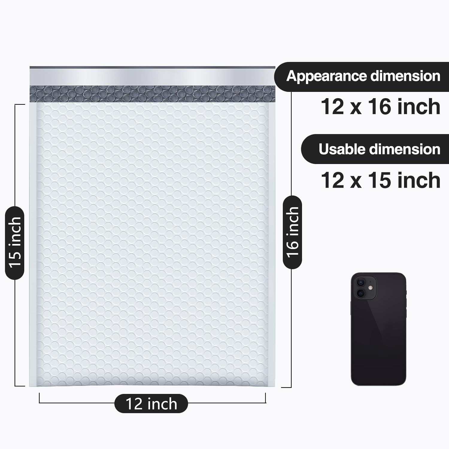 UCGOU Bubble Mailers 12x16 Inch 40 Pack Usable Size 12x15 Inch Large Padded Envelopes White Waterproof Packaging Bags for Shipping Self Seal Strong Adhesion Envelopes for Jewelry Makeup Supplies