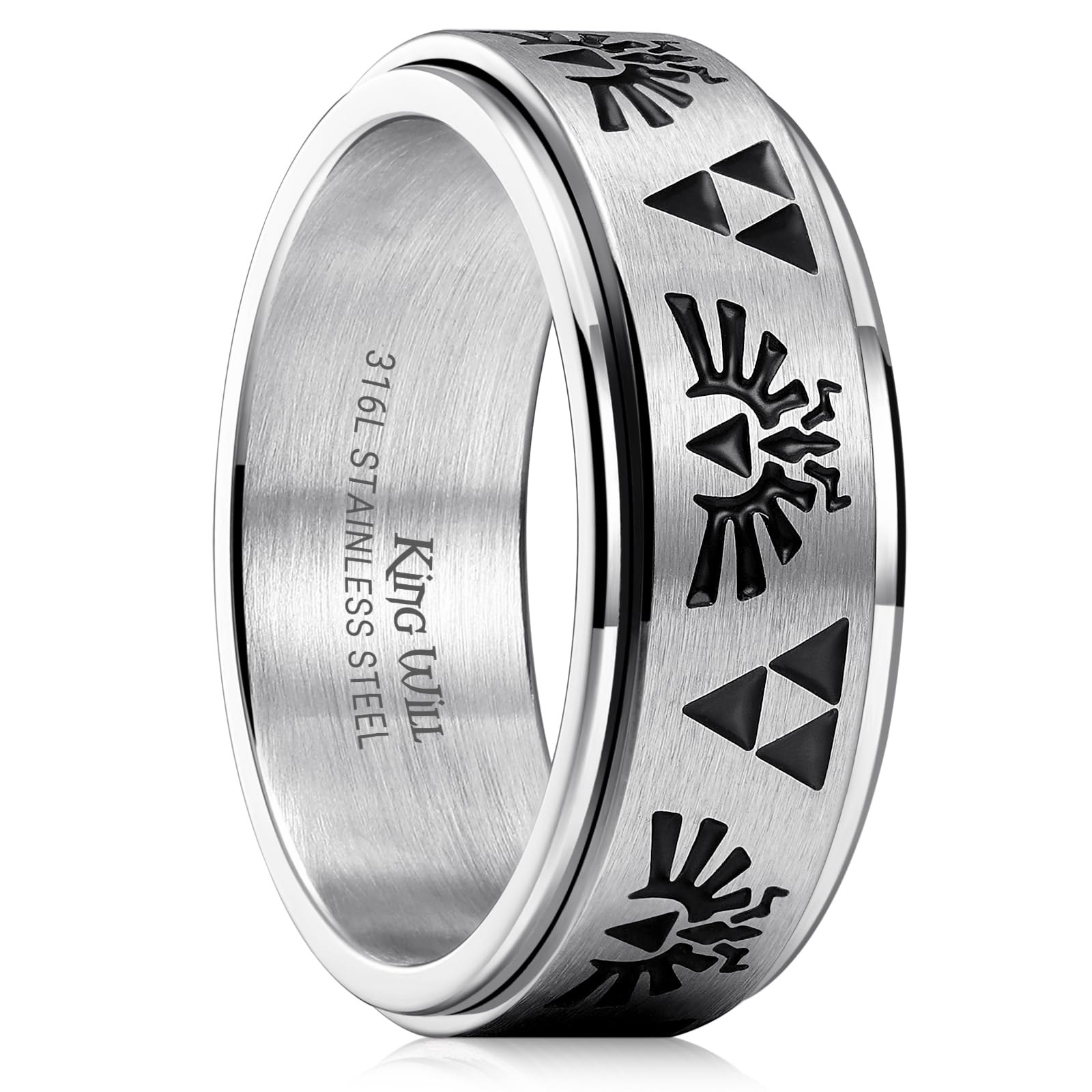 King Will 6mm 7mm 8mm Silver Black Stainless Steel Ring Spinner Ring Anxiety Relief Wedding Ring For Men Women Forest Elk Deer Family/Moon Star/Skull