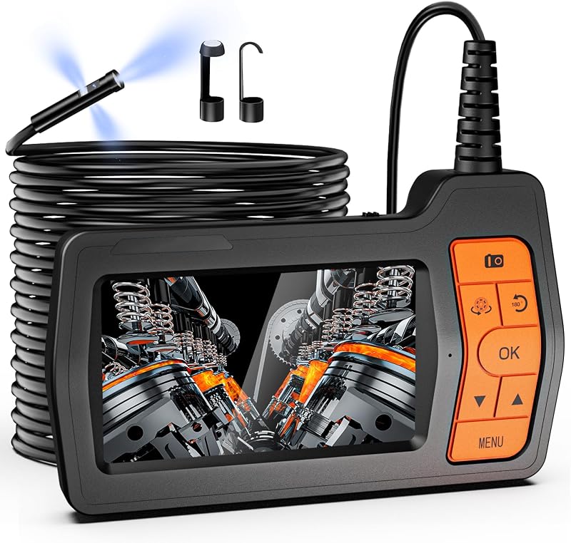 FISHOAKY Endoszkóp Kamera 3 Lencsével, 5" IPS Kijelzővel, 15m IP67 Vízálló Kábellel - HD 1080P Digitális Vizsgálókamera Szerelőknek, 32GB Me