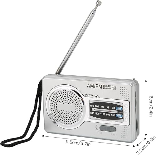 Miniatura 8 de Radio AM FM de bolsillo, mini transistor portátil con chip DSP, reproductor de radios compacto alimentado por batería con antena, altavoz, conector