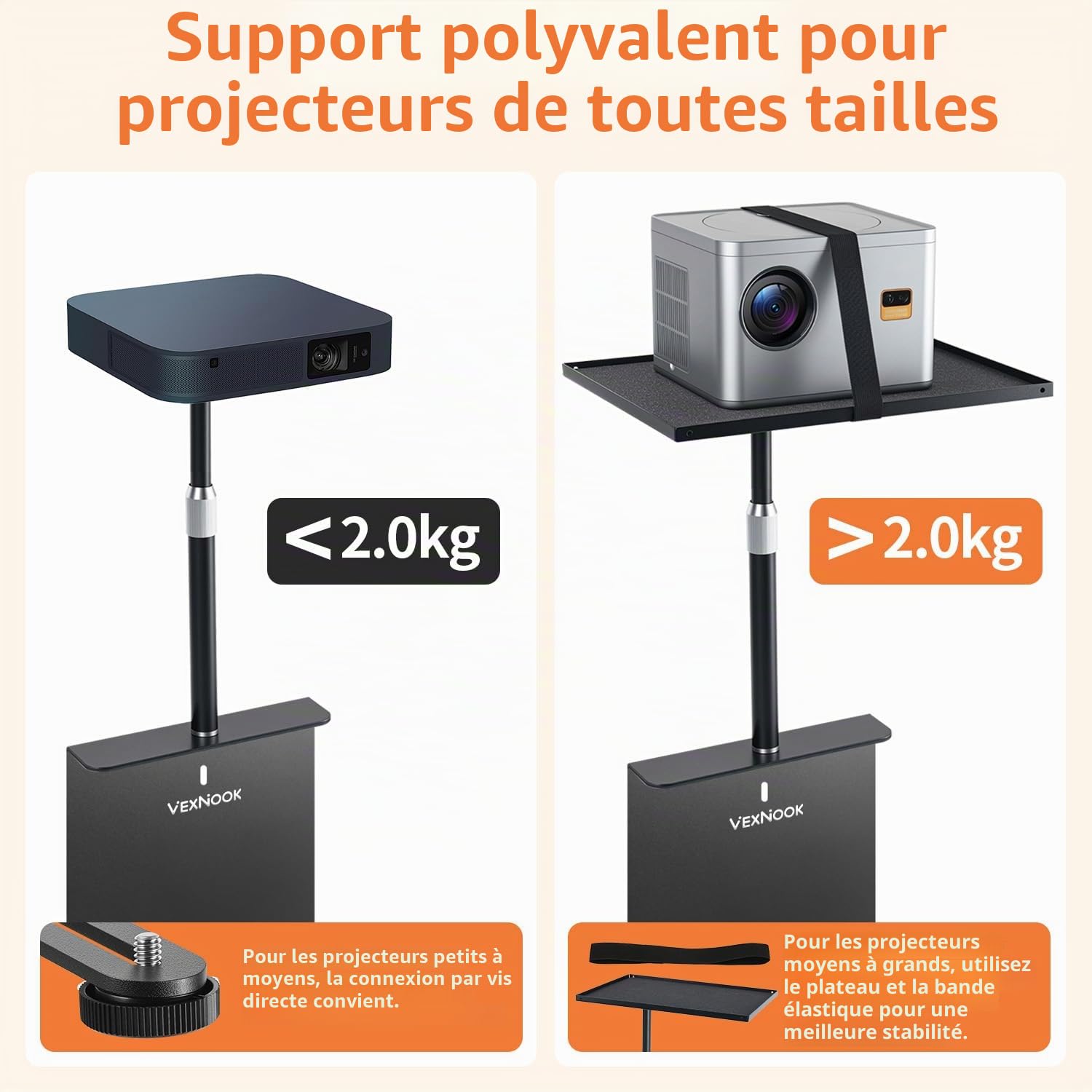 Support de projecteur pour lit et canapé avec Coque en métal - Bras réglable 24-41 cm, Compatible avec 100% de projecteurs, XGIMI, Nebula, VANKYO, Epson...