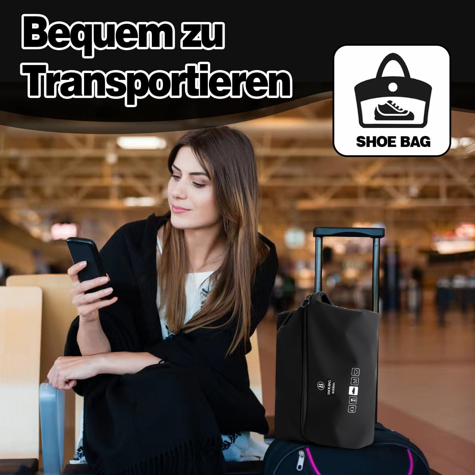 2 sacchetti per scarpe da viaggio, borsa per scarpe da viaggio, organizer per scarpe, impermeabile, in TPU, grande capacità, pieghevole, per valigie, fitness, scarpe da viaggio (nero, grigio)