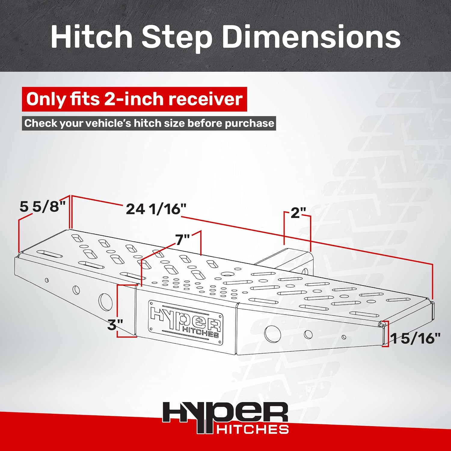 24" Hitch Step Model # HS-24 | Hitch Step | Truck Hitch Step 100% Made in The USA | Rear Bumper Guard Protector | with Built in Stabilizer (2" Receiver)