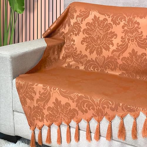 Jogo Manta Xale para Sofá Artesanal com Franjas Grande 3 Metros e 4 Capas de almofadas (149 TERRACOT