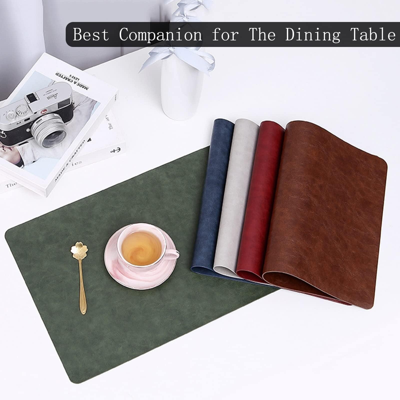Lot de 6 sets de table rectangulaires en cuir synthétique, imperméables, faciles à nettoyer, résistants à la chaleur, antidérapants pour décoration de cuisine (noir, lot de 6)