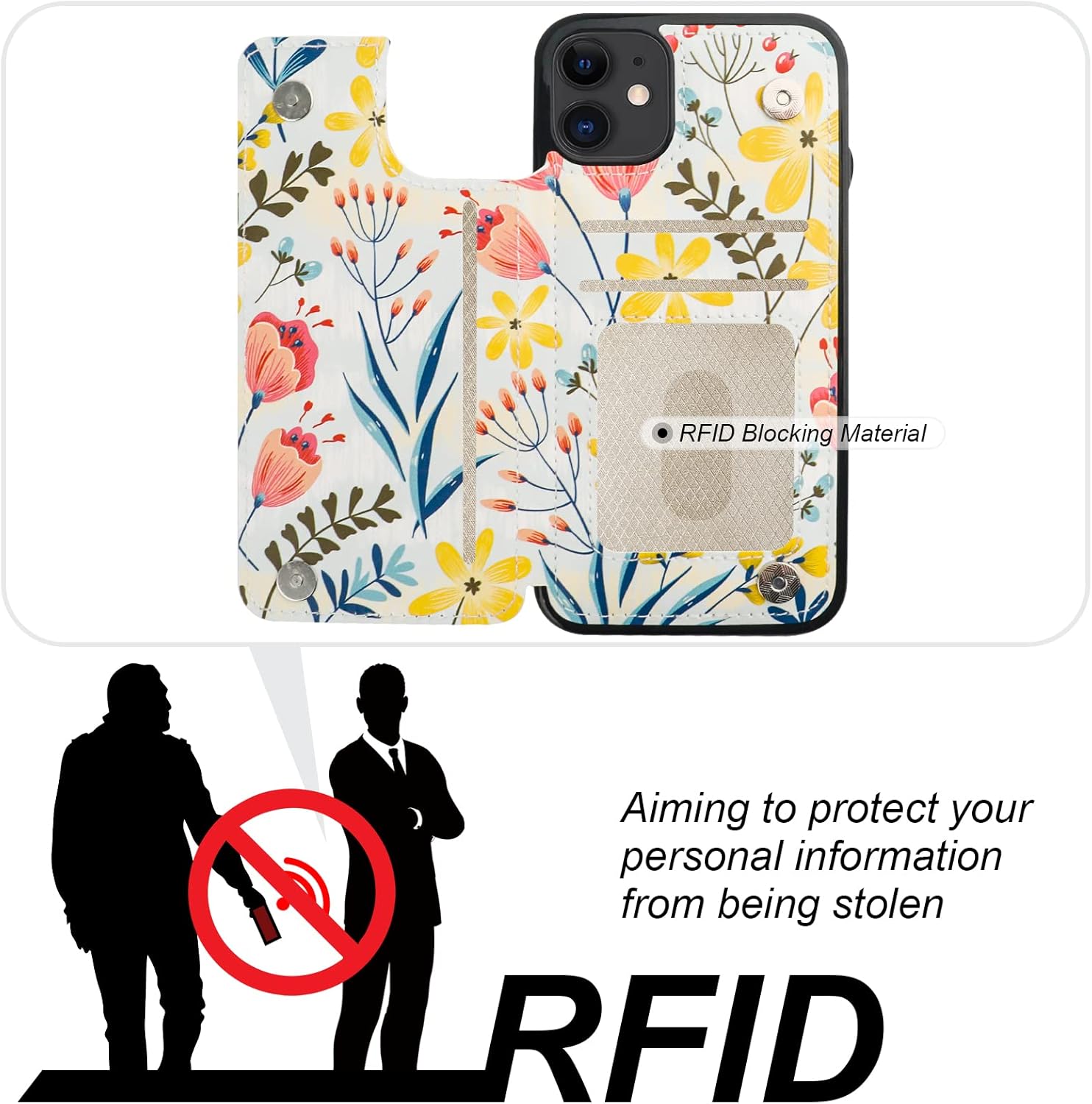 HAOPINSH for iPhone 11 Wallet Case with Card Holder, Floral Flower Pattern Back Flip Folio PU Leather Kickstand Card Slots Case for Women Girls, Double Magnetic Clasp Shockproof Cover 6.1" - Image 4