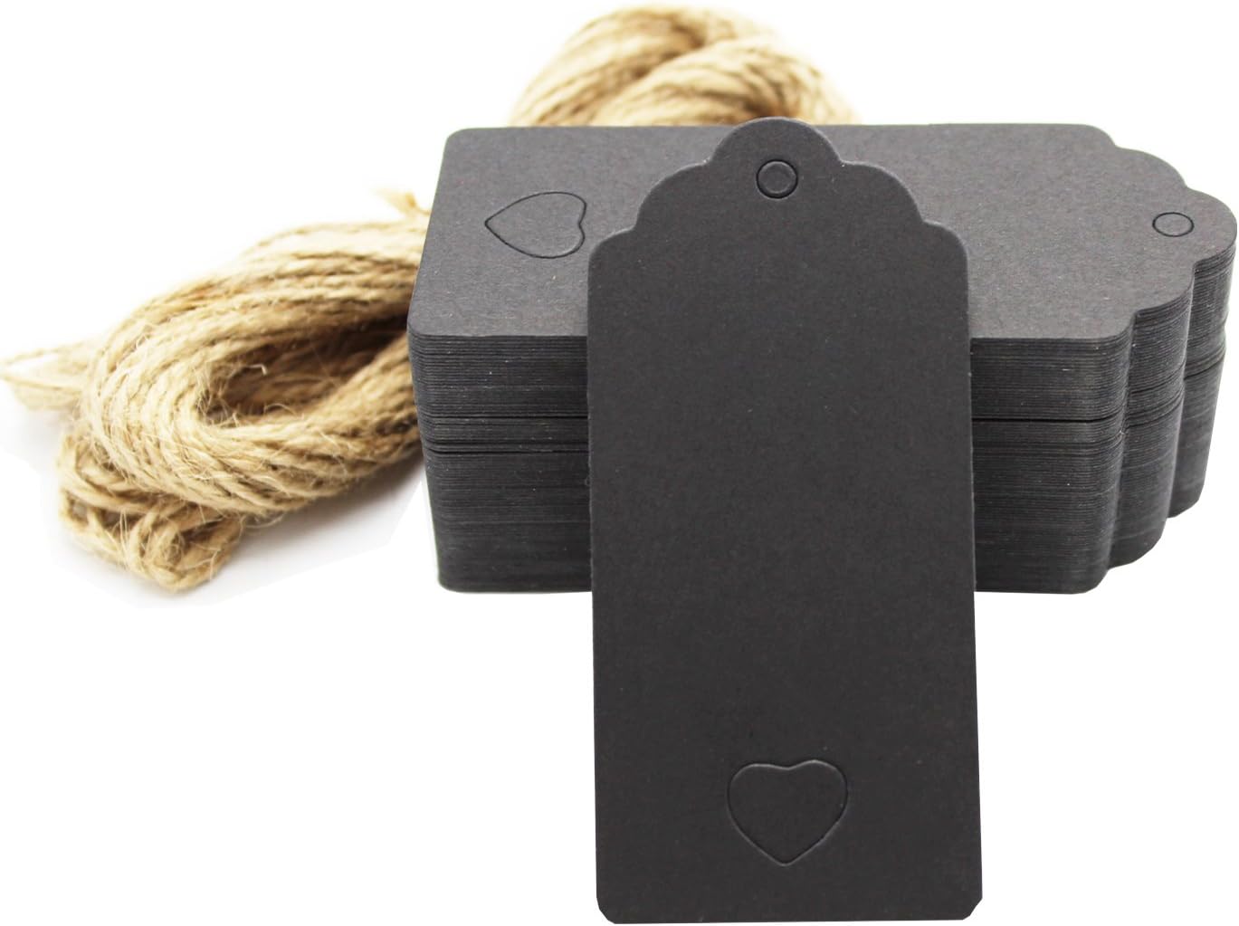 Kraft Blank Tags,Alohha 100pcs Gift Tags Kraft Wedding Blank Hang Vintage Paper Tags with 100 Feet Free Natural Jute Twine (Black)