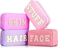 Vista 15 de Cunno 4 Piezas Bolsas de Maquillaje Preppy de Chenilla con Letras Bolsa de Cosas de Nailon Estuches Cosméticos con Cremallera para Mujeres Viaje