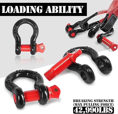 Miniatura 10 de Jamiikury 2 grilletes de anillo en D de 12 pulgada de 12 toneladas (26,455 libras) máxima resistencia a la rotura con pasador de 58 pulgadas para