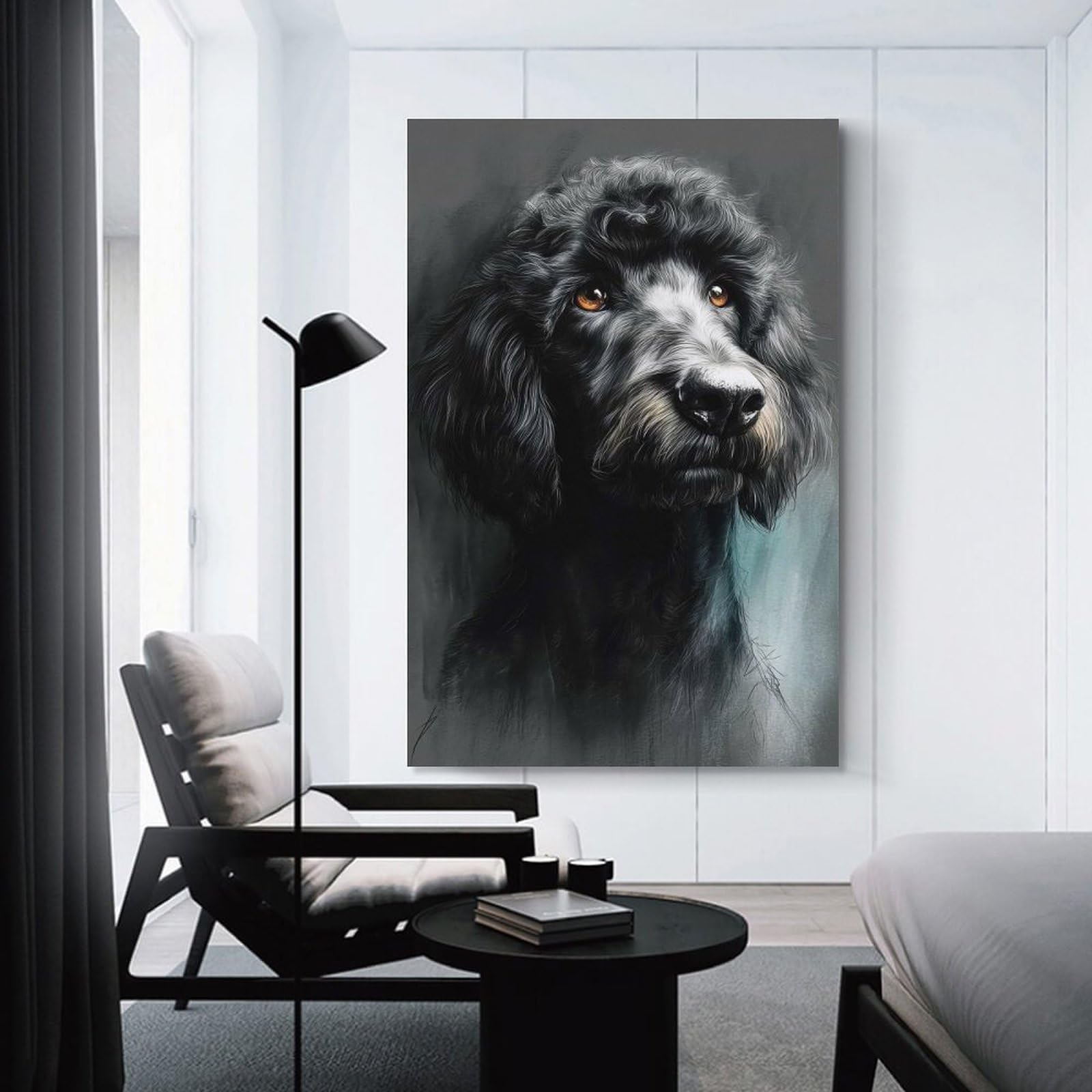 Junmoney Elegant Black Poodle Portrait Wall Picture Print 24x36inch(60x90cm), for Hallway, Lounge Or Guest Room, Gift Idea for Housewarming And Birthdays