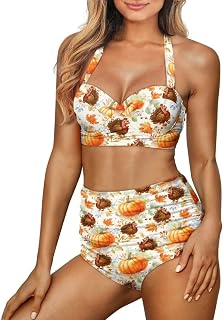 Yewattles Womens Bikini Two Piece Swimsuits Tummy Control Bathing Suits High Waisted Bikini Swimwear