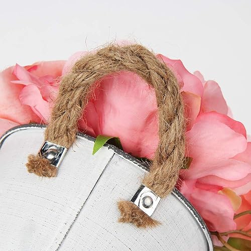 Miniatura 7 de Flores falsas, flores artificiales de hortensias en maceta rústica de metal galvanizado, arreglo floral de rosas shabby chic, ramo de flores