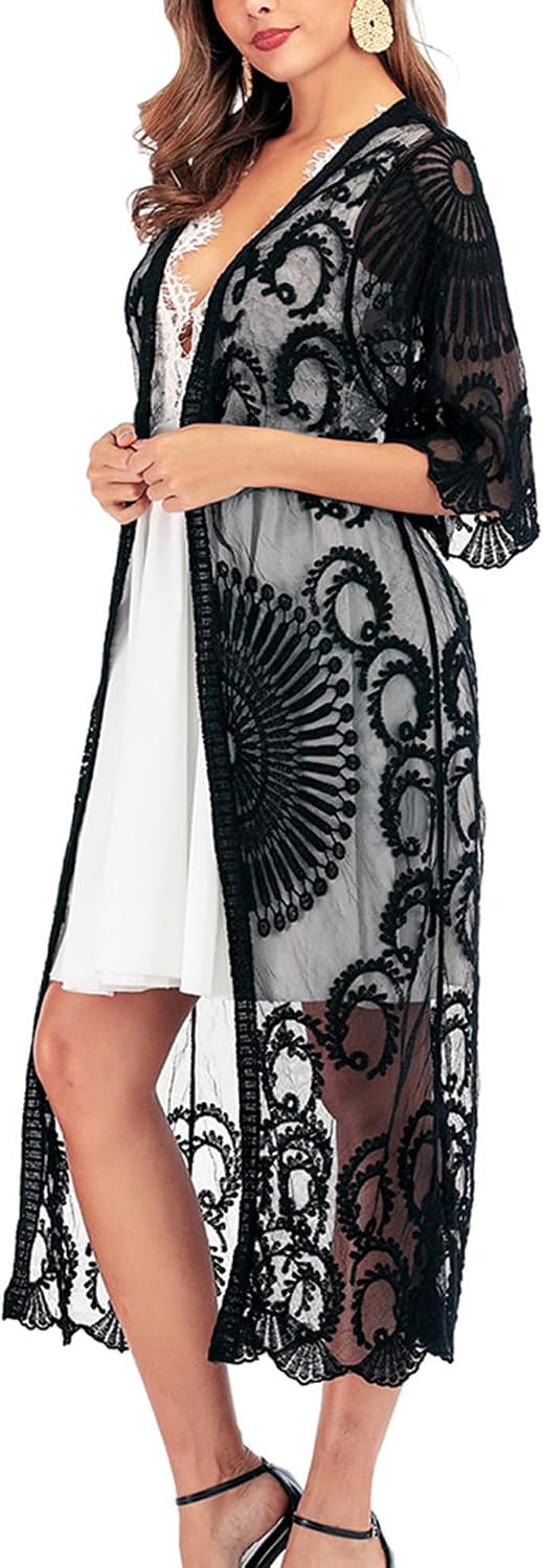 FaroDor Women Flowy Cardigan Lace Crochet Swimwear Beach Cover Ups image 4