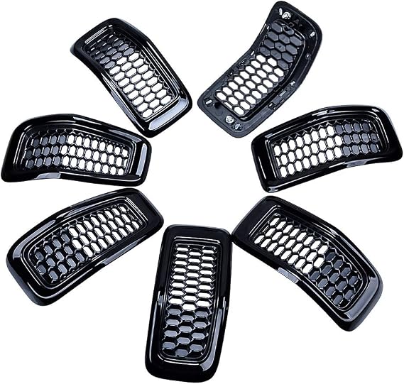 Front Upper Mesh Honeycomb Grill Grille Inserts Cover Kit for Jeep 2014-18 Jeep Cherokee (Glossy Black, Mesh Grille&Trim Insert)