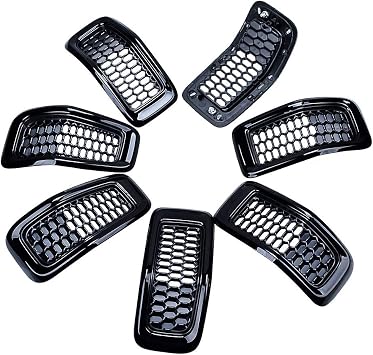 Front Upper Mesh Honeycomb Grill Grille Inserts Cover Kit for Jeep 2014-18 Jeep Cherokee Glossy Black, Mesh Grille&Trim Insert