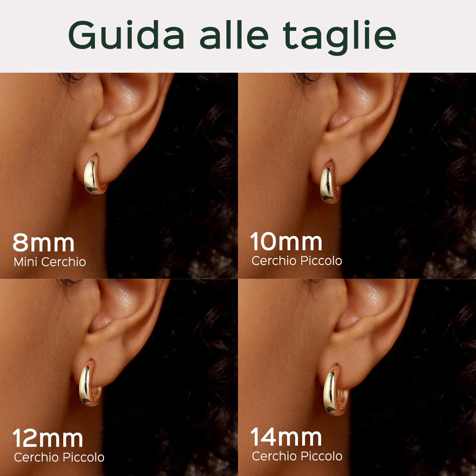 ChicSilver 8-14mm Orecchini a Cerchio Donna Argento 925 Nero Oro Eleganti