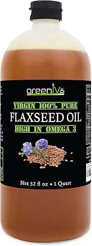 Miniatura 2 de GreenIVe Aceite de semilla de lino 100% puro prensado en frío con alto contenido de omegas exclusivamente en Tienda (32 onzas líquidas)